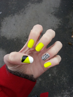 Neon yellow and black and white zig zag.