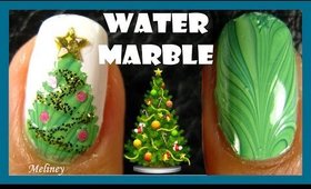 WATER MARBLE CHRISTMAS TREE NAIL ART DESIGN TUTORIAL | MELINEY HOW TO