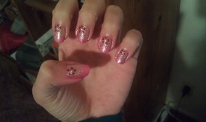 pink (pure ice peony) tips with silver glitter(beeware) and maroon flower decals
