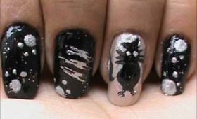The Cat Detective - Black n White easy nail art for short nails- nail art tutorial beginners designs