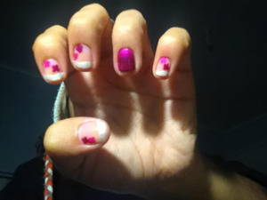 French Tip with cute flower accents. Gradient statement nail in matching colours.
