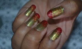 Sparkling Red & green holiday nails