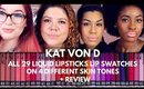 Kat Von D Everlasting Liquid Lipstick Swatches on lips + Review All 29 shades