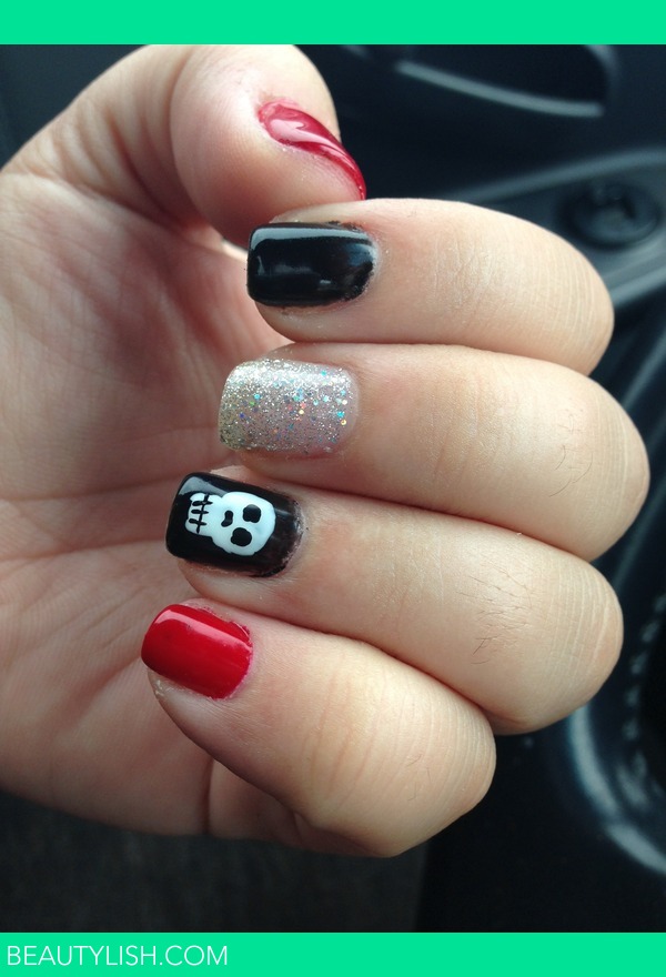 skull nail design beetlejuice red black glitter | Tina P.'s Photo |  Beautylish