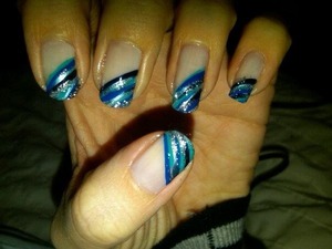 Blue strip manicure 