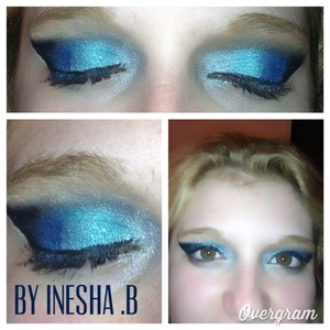 this is my version of ombre in blue shades with dramatic winged liner.