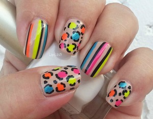 Tutorial: http://youtu.be/a8gIVBwvLsc

OPI - Samoan Sand
Sinful Colors -  Me First
Sinful Colors - Anxious Azure
Sinful Colors - Orange Alert
Kiss - Black
Kiss - Beach Pink
Claire's Nail Art Pen - Black
INM - Out the Door topcoat