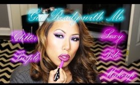 Get Ready With Me:  Pole Show Makeup - Purple Glitter Eyes and Vampy Lips