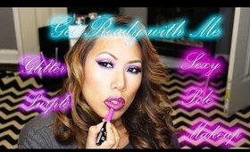 Get Ready With Me:  Pole Show Makeup - Purple Glitter Eyes and Vampy Lips