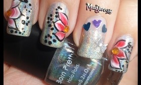 One Stroke Flowery Holo Nails! - Bornprettystore Holographic Nail Contest