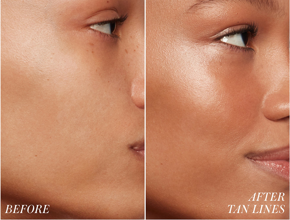 rms beauty ReDimension Hydra Bronzer model before & after wearing Tan Lines
