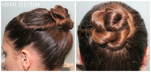 1. Section off hair from the back of the ear to the front.
2. Secure the rest of the hair into a ponytail. 
3. Start rope braiding process (http://www.youtube.com/watch?v=GRfCnIHwlHo <Step by step instructions by LuxyHair)
4. Begin twisting the front section in an outwards motion (away from face) towards the ponytail.
5. Wrap and pin the front section to the ponytail.
6. Begin twisting the rope braid to form a bun shape then pin.

Hope this helps! Comment if you need further instructions (: