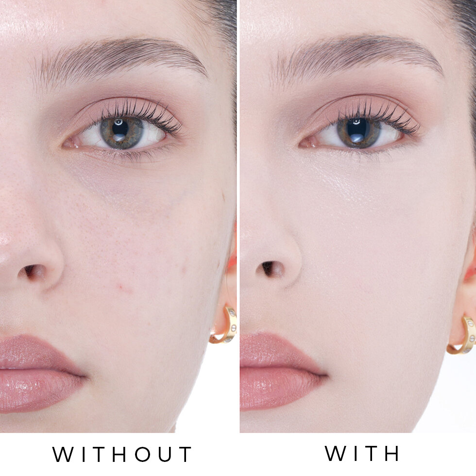 Model with and without Natasha Denona HY-GLAM Brightener