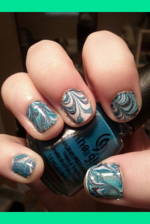 water marble. my nails were in really bad shape here. | Ariane C.'s ...