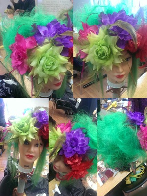 Beautiful neon green shade with extravagant flower hair clips 