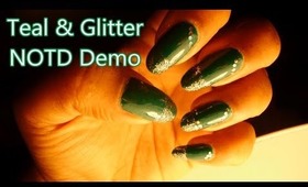 Teal & Silver Glitter Nails Of The Day Demo