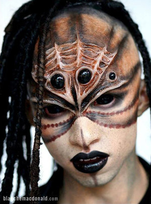 
Global Makeup student Mimi Choi’s parting gift to the Blanche Macdonald family? A seriously killer case of the creepy crawlies. It’s been an incredible year packed with hard-hitting creatives for Mimi, who brought her outstanding artistry to this year’s IMATS Vancouver Battle of the Brushes competition just last month. We can’t believe it’s graduation time already, but can’t think of any better send off than this fantastic creature!

“I was largely inspired by the work of Virginie Ropars who is an incredible doll artist. When I saw her little spider doll, I immediately knew I wanted to create a real life version of it. I sculpted the forehead piece in my Prosthetic class and made a gelatin prosthetic. I then painted the piece at home with my Kryolan and Skin Illustrator alcohol palettes. To make the eyes look shiny and more realistic, I used black and clear nail polish. For hair, I got help from my awesome schoolmates Pauline, Vanessa and their friend Lain to get dreadlocks because they resemble spider legs. I hot glued the dreadlocks to a piece of lace then glued it onto a bald cap the night before my exam and I am really glad that it turned out the way I wanted it to! As my big pieces had already been prepared at home, all I had to do during my exam was apply the bald cap and prosthetic piece and then paint my model with rubber mask grease paints to make him look like a dark, evil spider."