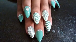 white triangle designs and jewels by SauceC Nailz