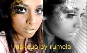 Golden Celestial...black & golden ,glitter attack dramatic eye makeup tutorial.......