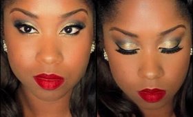 Matte Red Lips & Shimmer Gold eyeshadow Makeup Tutorial