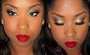 Matte Red Lips & Shimmer Gold eyeshadow Makeup Tutorial