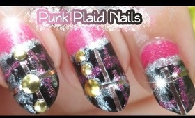 Pink & Black Punk Studded Stiletto Nails