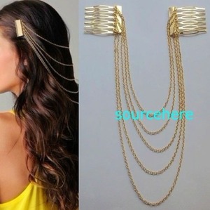 via Marina on pinterest
Womens Hair Cuff Chain Head Band Pin Gold Tone Metal Headband Cute Comb Tassels | eBay