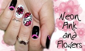 Neon Pink Floral Nail Art