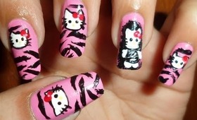 Cute Hello Kitty in Pink Zebra Nails