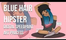 Blue Hair Hipster- Digital Painting Art Process