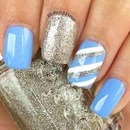 Blue Silver And White Nails
