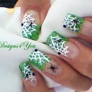 Halloween Green French Spider Webs Nails