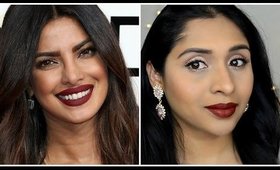 Priyanka Chopra Golden Globes 2017 Makeup| Gold Glitter Eyes & Bold Red Lips | deepikamakeup