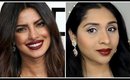 Priyanka Chopra Golden Globes 2017 Makeup| Gold Glitter Eyes & Bold Red Lips | deepikamakeup