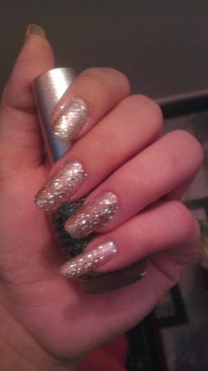 used white silver bas coat then transparent glitter