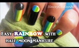 Half moon and rainbow manicure tutorial