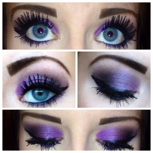 Purple eye shadow and winged eyeliner