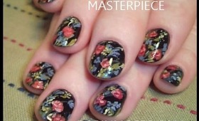 ROMANTIC BLACK  VINTAGE FLORAL BOUQUET : robin moses nail art flower tutorial 482