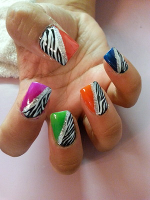 zebra nails with different colors of nail polish :)