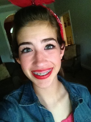 My pin-up girl look. 

Matte face
Bright Cheeks
Neutral Eyeshadow
Winged eyeliner 
Red lips 