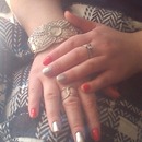 silver and coral nails