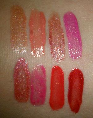 Revlon Colorstay Lip Glazes in (L to R) Lasting Shimmer, Timeless Nude, Infinite Rose, Endless Lilac, Eternal Blossom, Perennial Pink, Continuous Coral, and Stay Ablaze