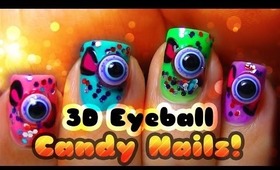 Cute 3D Eyeball Candy Nails! ♡ Sweet Halloween Design