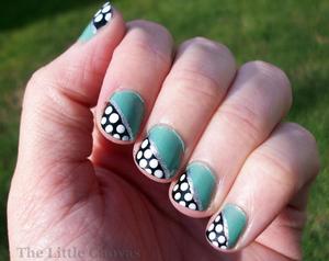 Sinful Colors Mint Apple with a black tip and white dots.  Accented with Sally Hansen Xtreme Wear Celeb City