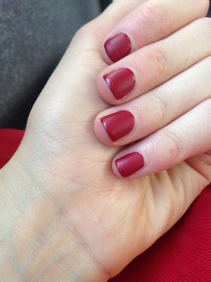 I got my nails painted matte red at a nail shop and I love them so much. They are a deep berry red colour and are awesome 
