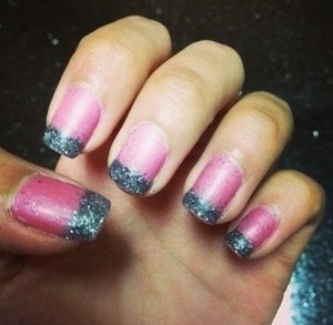 lincoln square lavender nails with grey glitter tip, topped with matte top coat 