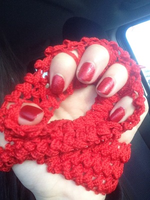 Red nail polish and red fine glitter give your red nails pop and are a new twist of an old classic