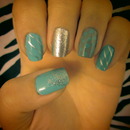 Grey, Silver, and Mint Nail Design