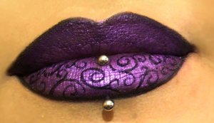 Violet lips with black outline and swirls