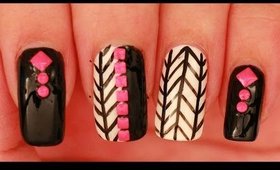 Black & White with Neon Pink nail art